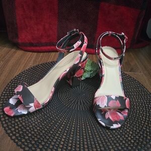 Le Chateau Floral Heeled Sandals with Ankle Strap